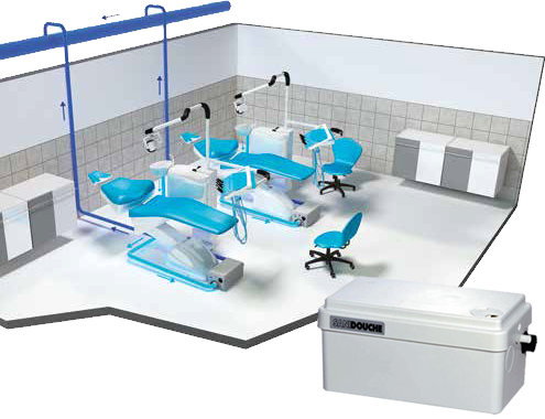 Принудительная канализация для отвода стоков от стоматологических кресел в офисном помещении