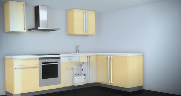 установка канализационного насоса при переносе кухни